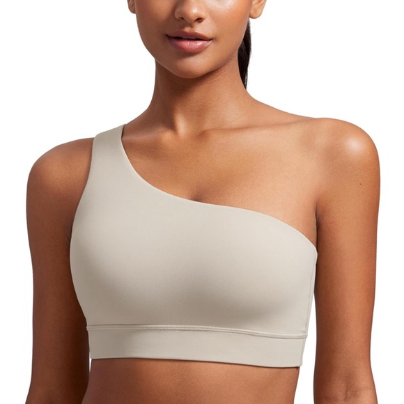 NWT CRZ Yoga One Shoulder Sports Bra White Apricot Size M - Picture 1 of 17